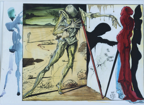 De la casa-museo en Figueres provienen 25 pinturas y 90 gráficas, incluidas las ilustraciones para la novela "Don Quijote". En la foto: ilustración de la primera parte de la novela 
